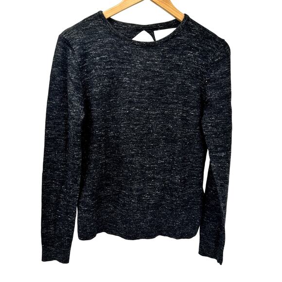 Samsoe Samsoe Sweater Womens Medium Open Back Black Marled Knit Faux Wrap - Picture 1 of 7